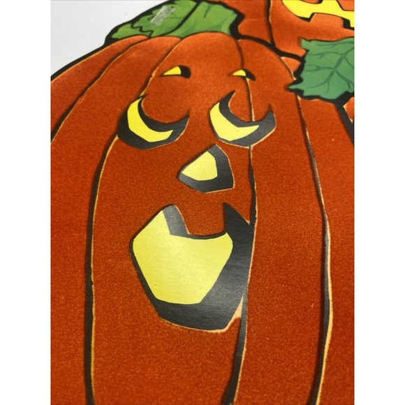 Vintage Halloween Decorations Cardstock Decor Pumpkin Two Sided Velvet - Picture 6 of 7
